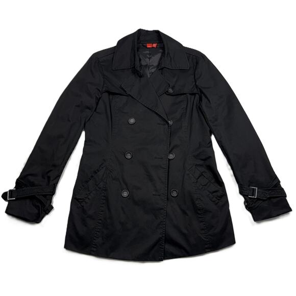 Espirit womens Black Button Down Mid Length Double Breasted Trenchcoat Sz 10 - Picture 2 of 13